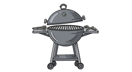 Round charcoal grill with lid and wheels for outdoor cooking  