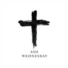 Black brush stroke cross with ash wednesday text