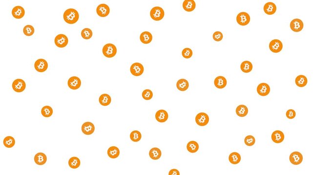 Golden Bitcoin mark symbol pattern animation on a white background. The marks gently rotate and subtly scale in and out randomly at intervals. Representing financial innovation.