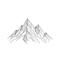 Hand drawn outline of majestic mountain peaks, isolated on transparent background