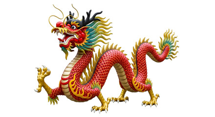 Fototapeta premium Majestic detailed red and gold Chinese dragon statue, bringing fortune and good luck for Lunar New Year celebrations, cultural festivals, and grand openings