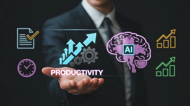 Artificial intelligence enhancing productivity and business growth with technological innovation presented by businessman