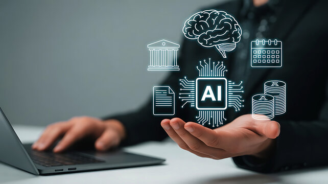 AI technology hand holding future advancements in banking finance and scheduling solutions