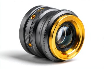Professional camera lens with gold accents, sleek design, and high-quality optics perfect for photography enthusiasts and commercial projects