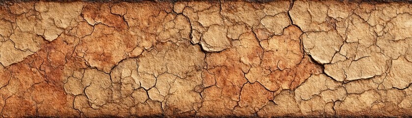Fototapeta premium Weathered vintage paper with worn surface concept. A detailed texture of cracked earth highlighting drought effects.