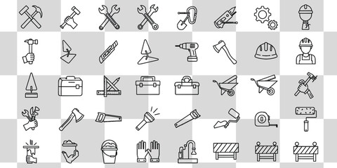 Construction tools icons showcase various equipment for building and repair work projects neatly arranged