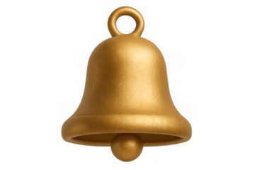 Golden bell 3d render isolated, shining notification sound symbol, celebrating christmas or holiday season
