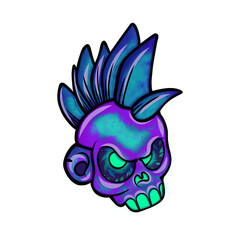 Creepy Cool Skeleton Head with Spiky Hair Sticker