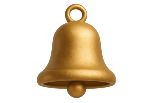 Golden bell 3d render isolated, shining notification sound symbol, celebrating christmas or holiday season
