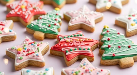 Brightly Decorated Christmas Tree and Star Sugar Cookies