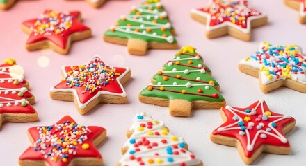 Brightly Decorated Christmas Tree and Star Sugar Cookies
