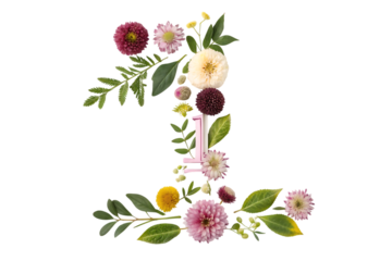 Number 1 made of real natural flowers and leaves artistic nature design