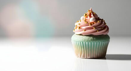Elegant Christmas Cupcake with Pink Frosting and Gold Sprinkles