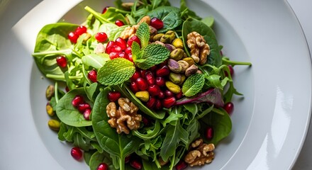Healthy Holiday Salad with Pomegranate, Walnuts, and Pistachios