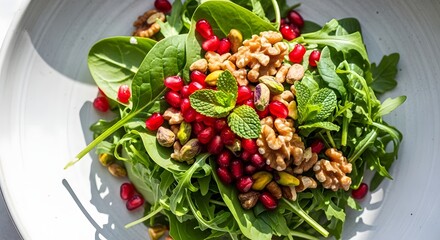 Healthy Holiday Salad with Pomegranate, Walnuts, and Pistachios