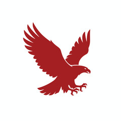 Fototapeta premium Black vector silhouette of a flying eagle with red wings and ribbon, symbolizing freedom and peace