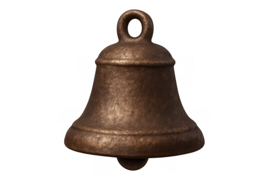 Old bronze bell ringing, sounding, signaling for concepts like announcement, wake up call, alert, or alarm