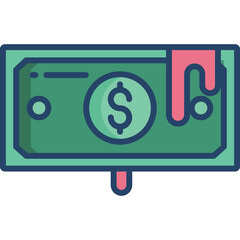 Green Dollar Bill Melting Pink Liquid On Transparent Background Simple Flat Icon For Finance Concept