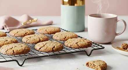 Freshly Baked Warm Ginger Molasses Cookies on Cooling Rack