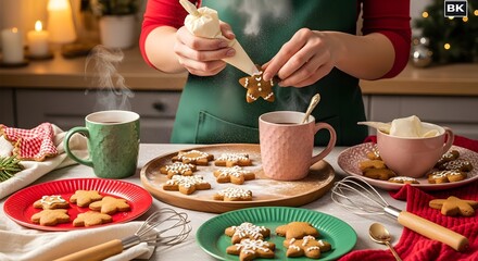 Decorating Christmas Gingerbread Cookies with White Icing