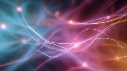 Fototapeta premium Abstract swirling light trails and glowing particles in vibrant colors representing energy and digital connection