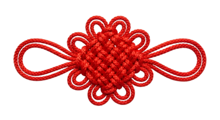 Vibrant red Chinese knot symbolizing good luck and prosperity for Lunar New Year greetings cards, traditional decor, and Asian cultural celebrations