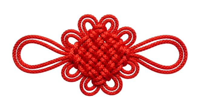 Vibrant red Chinese knot symbolizing good luck and prosperity for Lunar New Year greetings cards, traditional decor, and Asian cultural celebrations