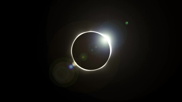 A solar eclipse that forms a white ring, a total solar eclipse in pitch black outer space