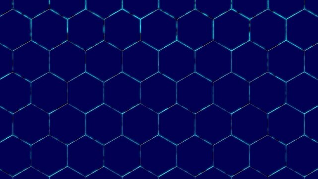 Seamless pattern with blue hexagons on neon blue background, abstract hexagon pattern for technology background