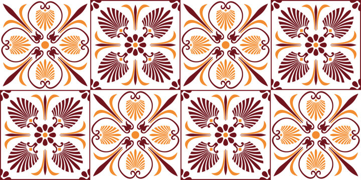 Azulejos portuguese tile pattern. Seamless pattern illustration in traditional style. Portuguese tiles. For household utensils, textiles, embroidery, plate