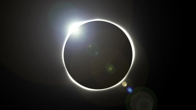 A solar eclipse that forms a white ring, a total solar eclipse in pitch black outer space