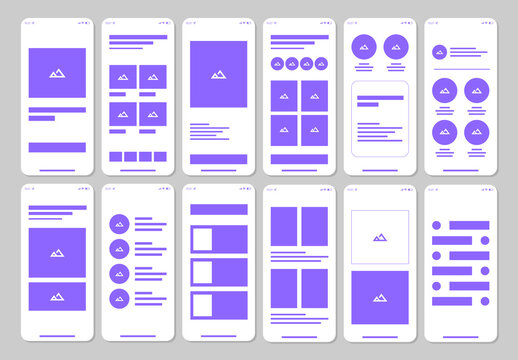 Mobile App Wireframe Screen Set Featuring Modern UI Layout Templates