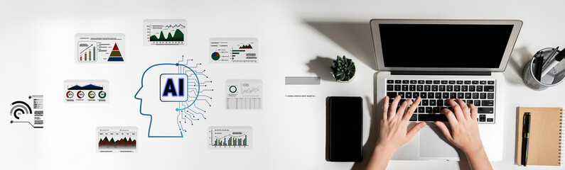 AI powered business intelligence for advanced data analysis. A concept of a smart system using AI...