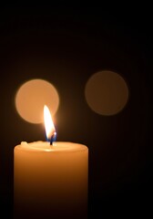 Soft, warm candlelight lens flare creates a tranquil and peaceful ambiance in a darkened setting. The delicate glow adds a serene touch to any scene ,bright ,subtle ,serene