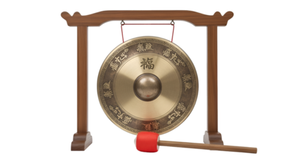 Antique brass gong ready to strike a resonant tone, invoking a sense of tradition and culture, perfect for meditation or mindfulness practices