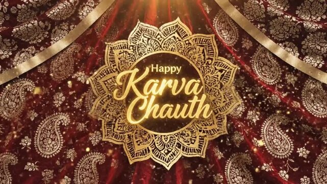 Happy Karva Chauth Festive Greeting Background Golden Mandala and Paisley Design