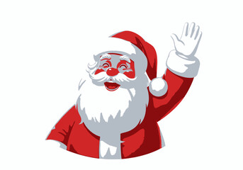 Cheerful Santa Claus Waving Hand in Festive Red Suit.
