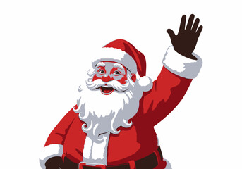 Cheerful Santa Claus Waving with Red Suit and White Beard Illustration.