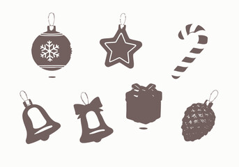Collection of HandDrawn Christmas Ornaments and Decorations.