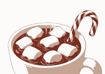 Cozy Hot Chocolate with Marshmallows and Candy Cane.