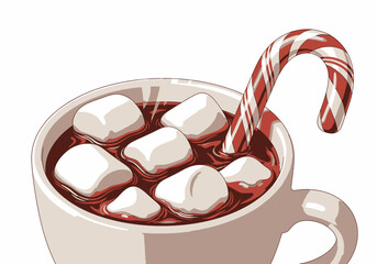 Delicious Hot Chocolate with Marshmallows and Candy Cane Illustration 1.
