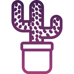 Purple Outline Cactus Plant in a White Pot with Speckled Pattern and Gradient Colors Against a Transparent Background