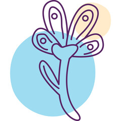 Purple Outline Flower With Blue And Orange Circles On Transparent Background Simple Minimalist Line Art Illustration Style For Digital Design