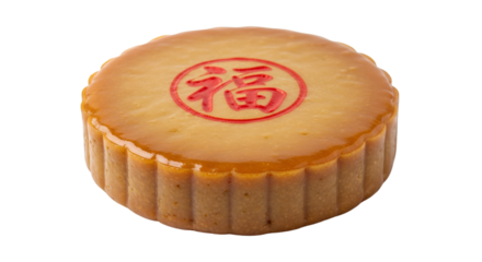 Golden brown Chinese mooncake with red symbol brings delicious fortune to holiday celebrations and sweet moments of cultural tradition