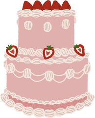 Pink Strawberry Two-Tier Cake Illustration for Cute Dessert Designs