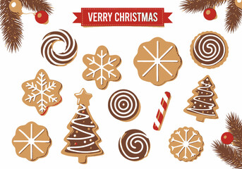 Festive Christmas Cookies Assorted Gingerbread Shapes with Icing Details.