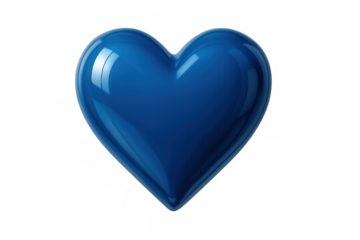 Blue glossy heart icon creating a sweet symbol of love, romance, and emotion, rendered in 3d with a transparent background