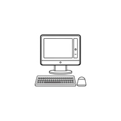Clean outline of a computer on a white background