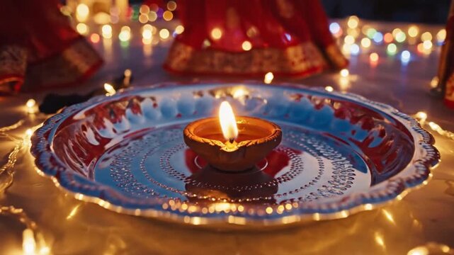 Karva Chauth Puja Ritual Ceremony Under Full Moon at Night