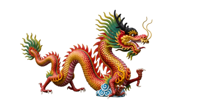 Vibrant Chinese dragon statue embodying power, tradition, and cultural richness for captivating designs and festive celebrations worldwide - Powered by Adobe